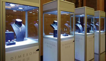 Hire Tower Display Cabinets by Showfront - Gold with Jewellery