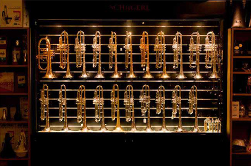 Musical Instrument Display Cases at Melbourne Brass n' Woodwind - custom built by Showfront