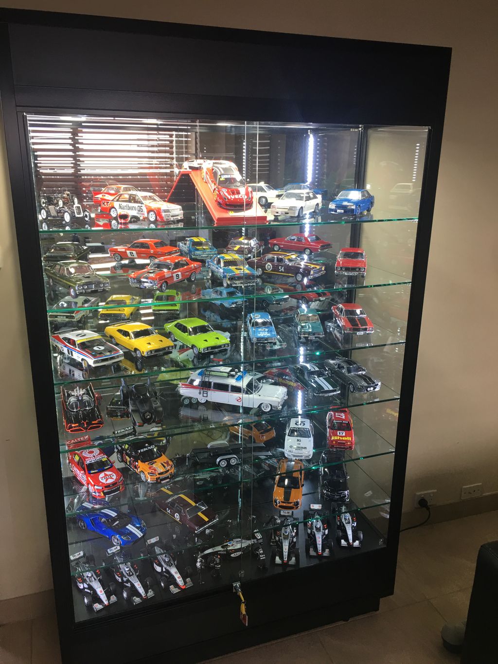 Get the most out of your collection with the TPFL 1200 glass display cabinet with lights, featuring LED lighting and adjustable shelving.