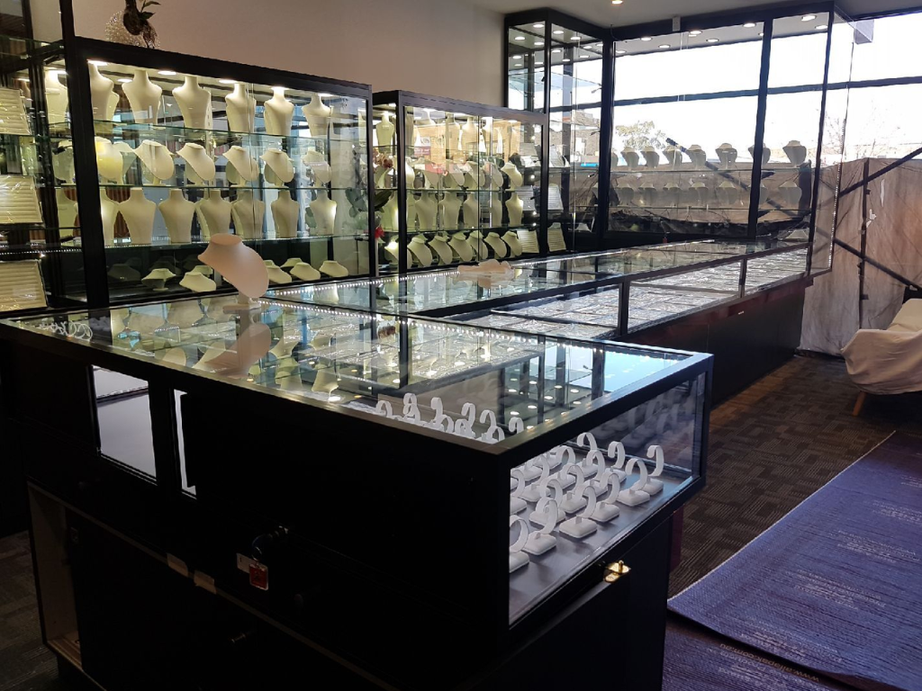 Showfront’s custom jewellery retail display cases and counters.