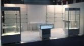 Display Stand by Showfront featuring White Display Cabinets, White Slatwall and Flooring