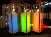 Exhibition Hire Display Cabinets by Showfront - Backlit Tower Showcases