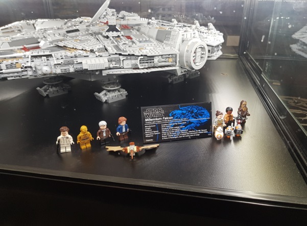 Close Up of Lego Millennium Falcon and Star Wars Figurines