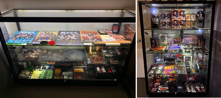 black upright display case for Kiss memorabilia by Showfront