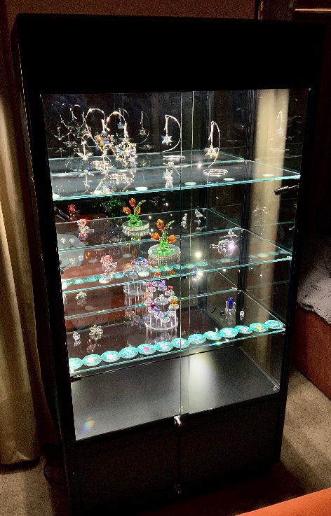 Katrina’s collection is in a black TSF 1000 Showfront Swarovski crystal display case.