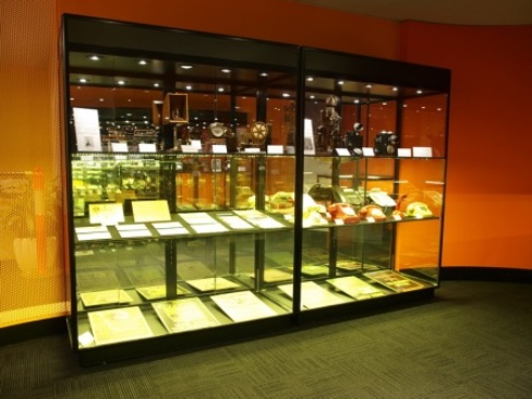 Upright display cabinets at the Telstra Museum in Hawthorn, Melbourne