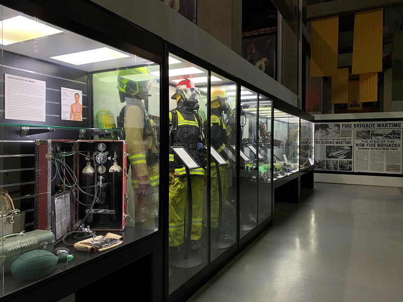 Newly installed Showfront Museum display cases for the Museum of Fire. 