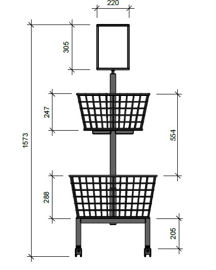 TTDB01 Twin Tier Retail Dump Bin With Wire Baskets